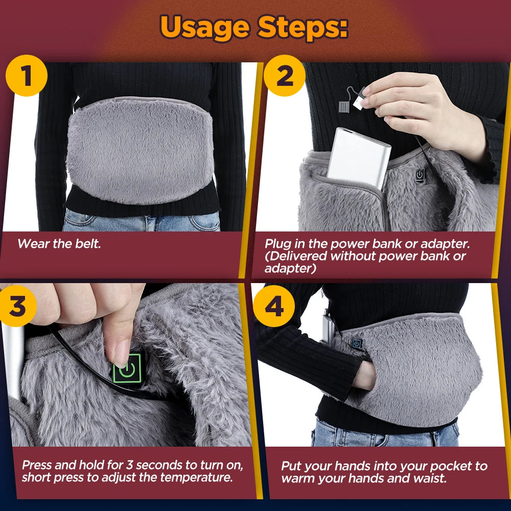Electric Graphene Heating Pad – 3-Level USB Heating Belt for Abdominal Pain & Waist Warming