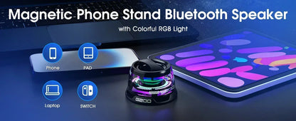 Portable Bluetooth Speaker G200 with RGB Lights, Magnetic Mount, BT5.3, 7-Hour Playtime & Phone Holder