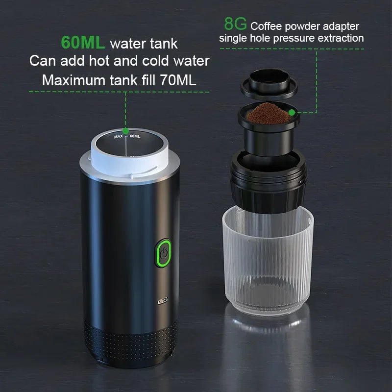 Portable Wireless Espresso Machine – 3-in-1 Coffee Maker for Car, Home & Outdoor Camping