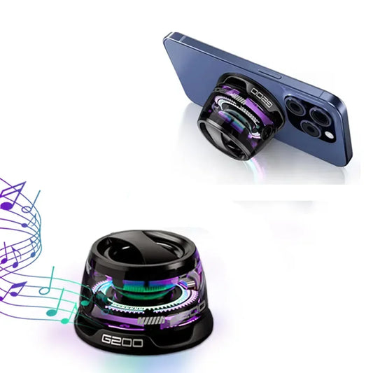 Portable Bluetooth Speaker G200 with RGB Lights, Magnetic Mount, BT5.3, 7-Hour Playtime & Phone Holder